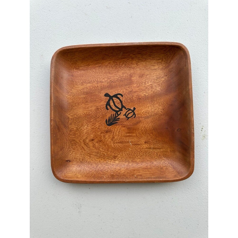 Kamari Woods Hawaiian Inspired Carved Honu Turtle Square Trinket Serving Tray